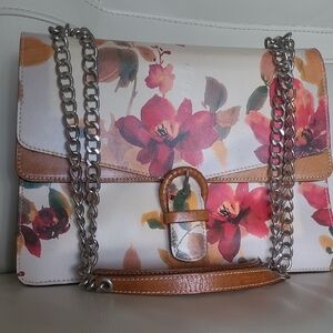 Cavalcanti Elegant Cream  Shoulder Bag with Floral Design